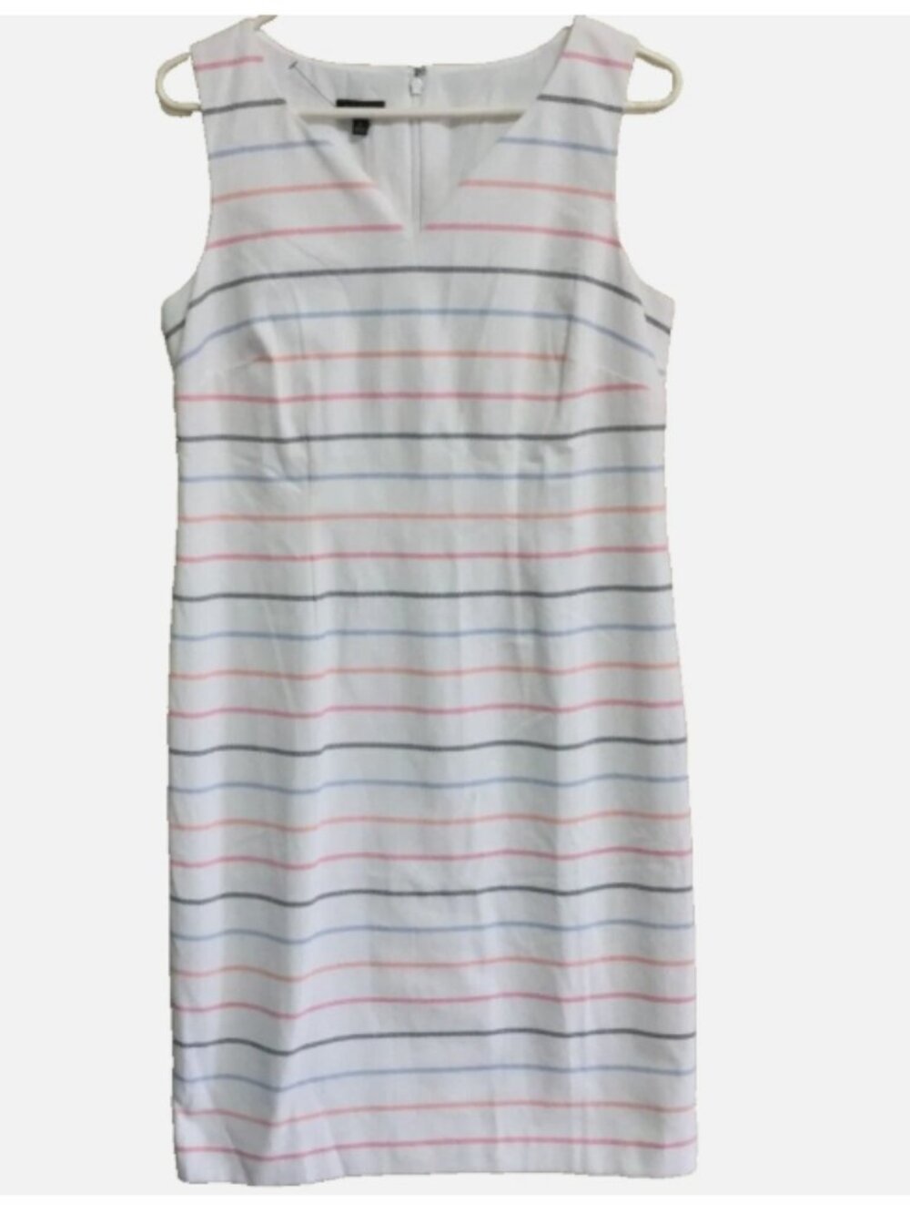 Talbots Women Siz 6 V-neck Sheath Dress Sleeveless Stretch Pique White Pink Blue